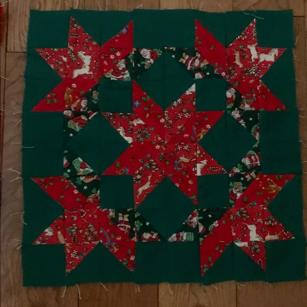 4 handmade Christmas Festive Patchwork Quilt Squares - Red and Green